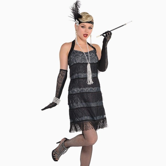 SEXY FLAPPER 5PC 🖤BLACK🖤 LACE ADULT COSTUME SIZE MEDIUM 🌟NWT🌟 - Picture 15 of 16